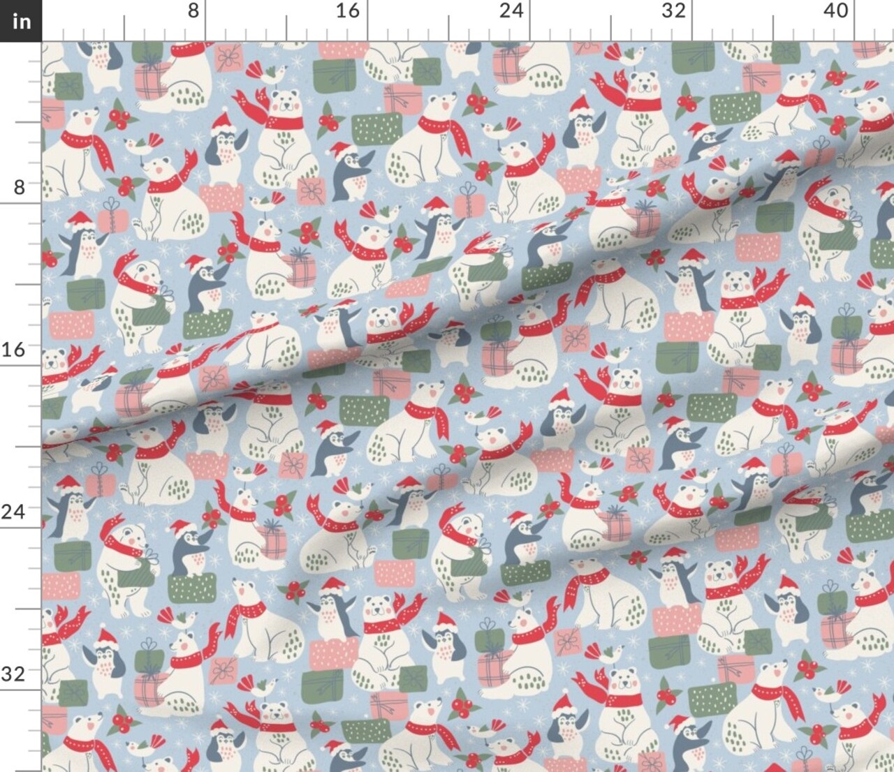 Christmas Winter Christmas Presents Animals Polar Bear Penguins Festive Animals Snowy Scene Gifts Whimsical Kids Novelty Winter Animals Snow Custom Printed Fabric by Spoonflower Various Fabrics by the Yard or Fat Quarter